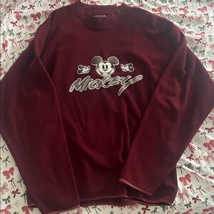 Vintage 90s Mickey Inc Burgundy Fleece Sweatshirt • Embroidered Mickey 🌹 🩷